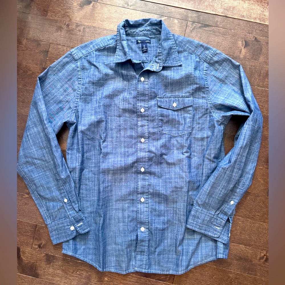 Gap Men's 100% Cotton Blue Button Down Slim Fit Shirt Sz L